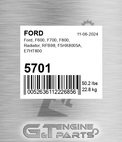 5701 FORD Ford, F600, F700, F800, Radiator, Rfb98, F5hx8005a, E7ht800