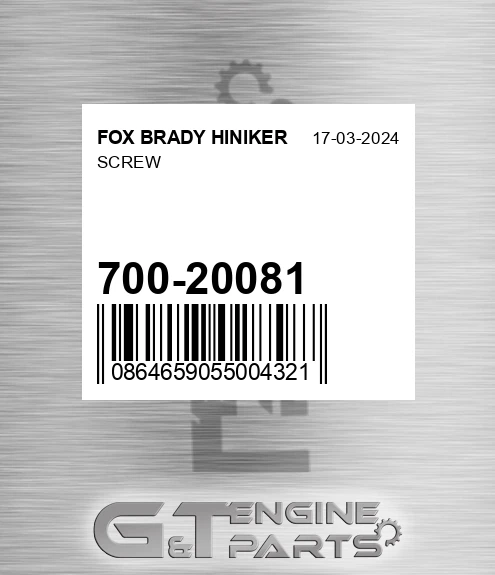 700-20081 Screw for FOX BRADY HINIKER
