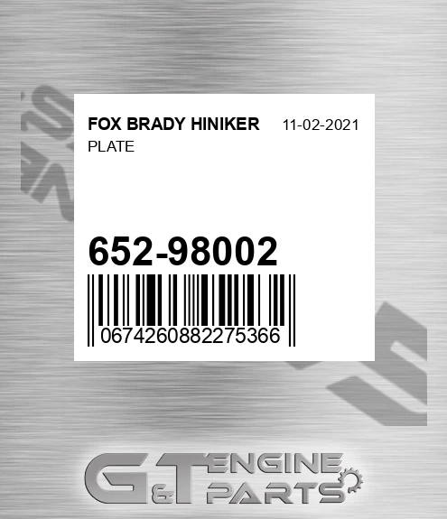 652-98002 Plate for FOX BRADY HINIKER