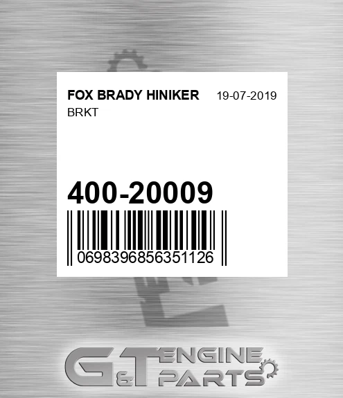 400-20009 Brkt for FOX BRADY HINIKER