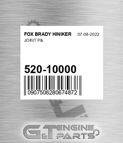 520-10000 Joint P& for FOX BRADY HINIKER