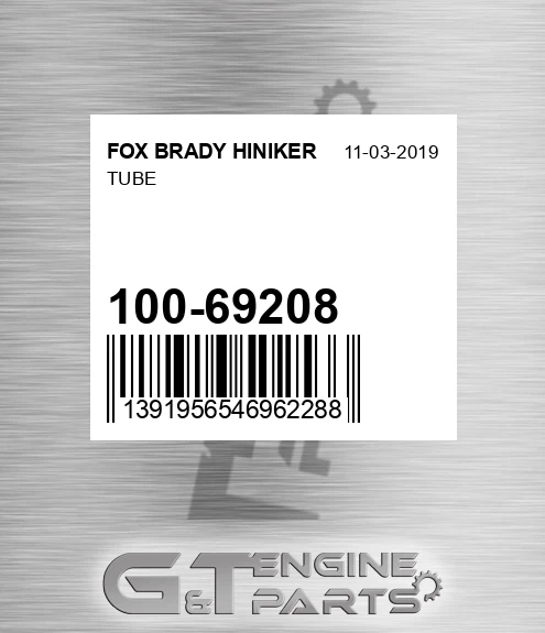 100-69208 Tube for FOX BRADY HINIKER
