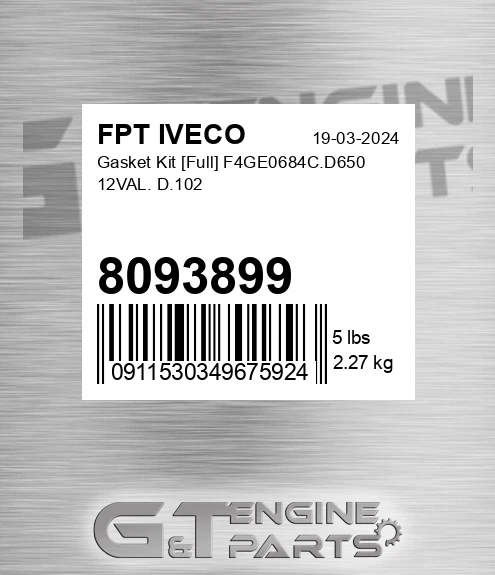 8093899 Gasket Kit [full] F4ge0684c.d650 12val. D.102