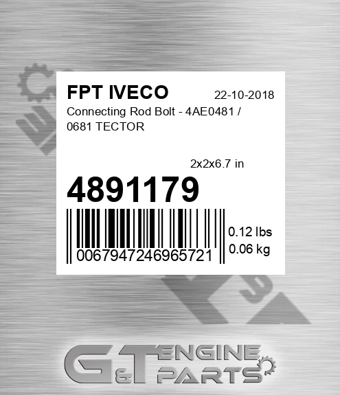 4891179 Connecting Rod Bolt - 4ae0481 / 0681 Tector