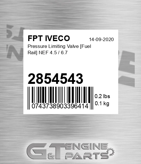 2854543 Pressure Limiting Valve [fuel Rail] Nef 4.5 / 6.7