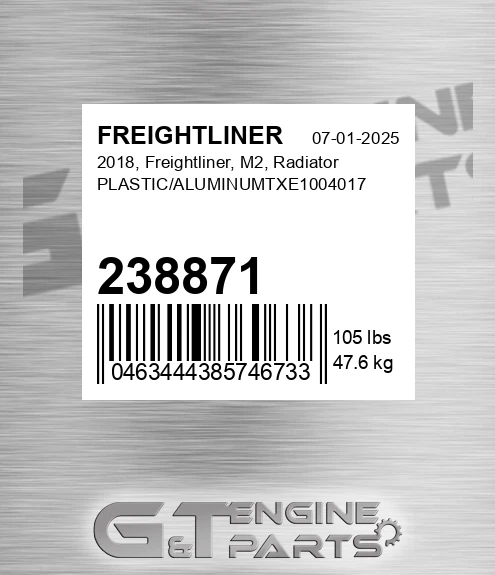 238871 2018, , M2, Radiator Plastic/aluminumtxe1004017