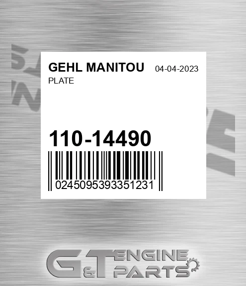 110-14490 Plate for GEHL MANITOU