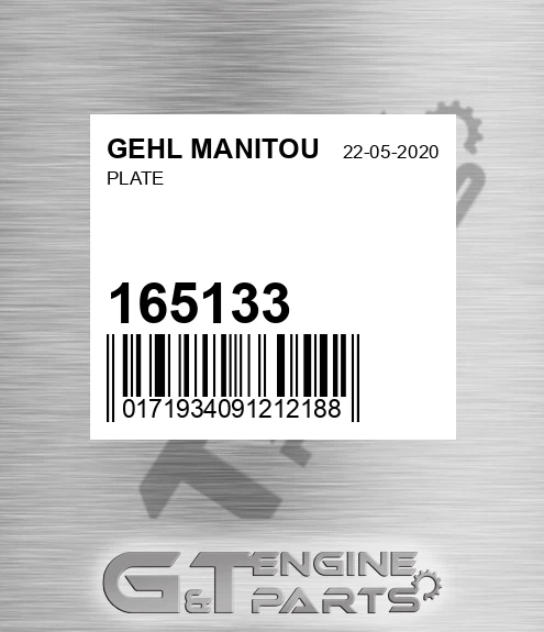 165133 Plate for GEHL MANITOU