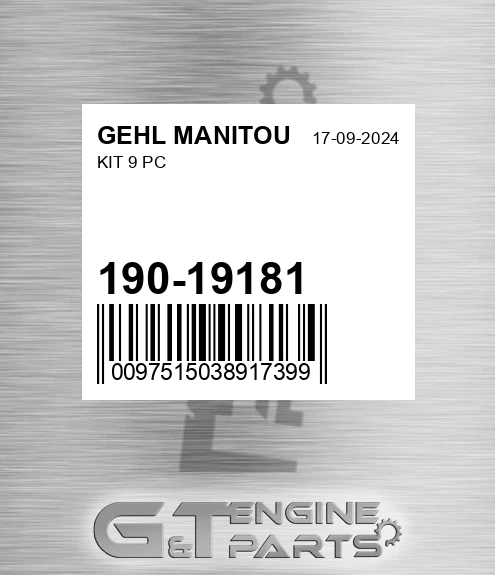 190-19181 Kit 9 Pc for GEHL MANITOU