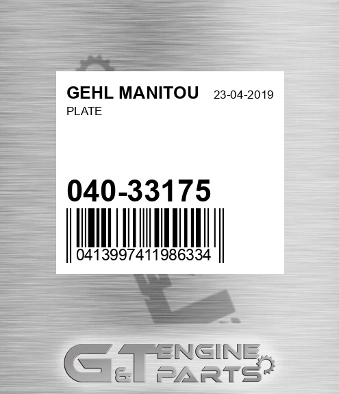 040-33175 Plate for GEHL MANITOU