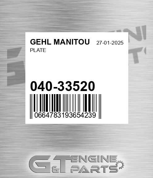 040-33520 Plate for GEHL MANITOU