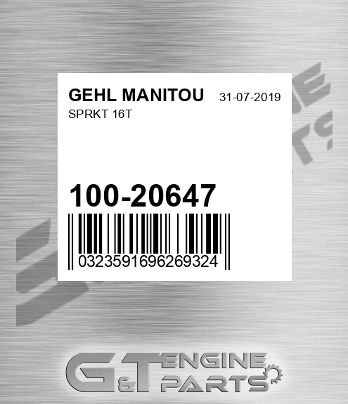 100-20647 Sprkt 16t for GEHL MANITOU
