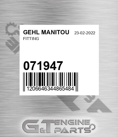 071947 Fitting for GEHL MANITOU
