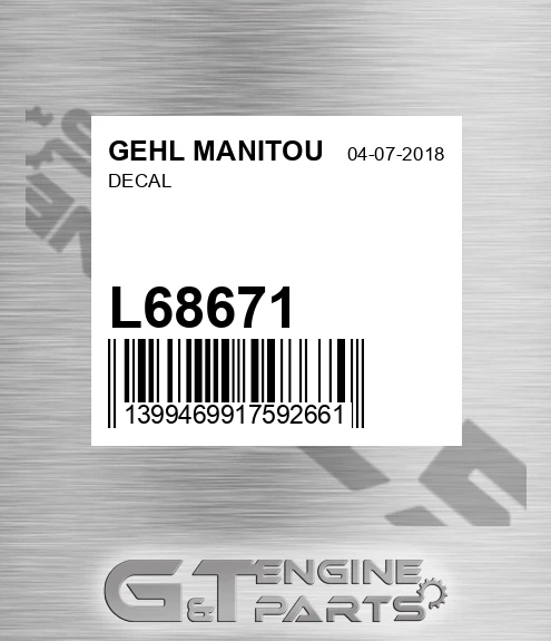 L68671 Decal for GEHL MANITOU