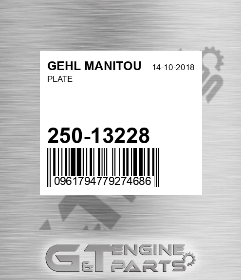 250-13228 Plate for GEHL MANITOU
