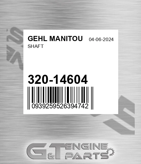 320-14604 Shaft for GEHL MANITOU