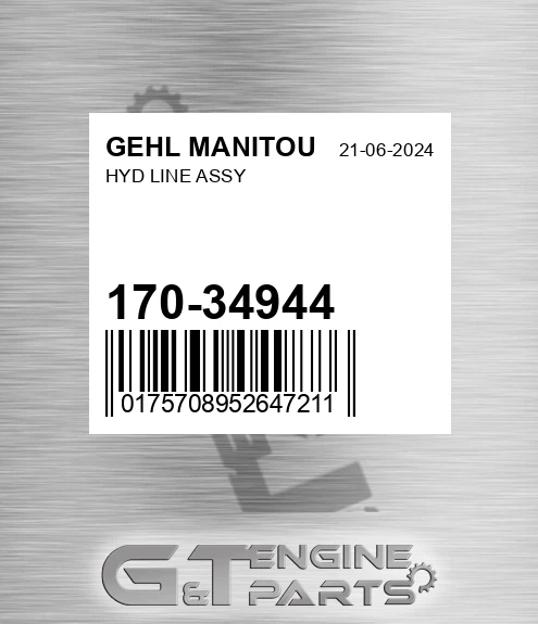 170-34944 Hyd Line Assy for GEHL MANITOU