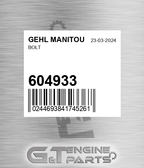604933 Bolt for GEHL MANITOU