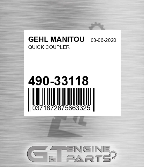 490-33118 Quick Coupler for GEHL MANITOU