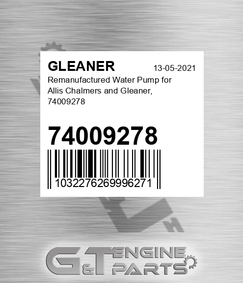 74009278 Remanufactured Water Pump For Allis Chalmers And ,