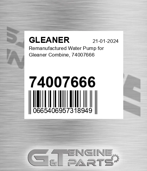 74007666 Remanufactured Water Pump For Combine,