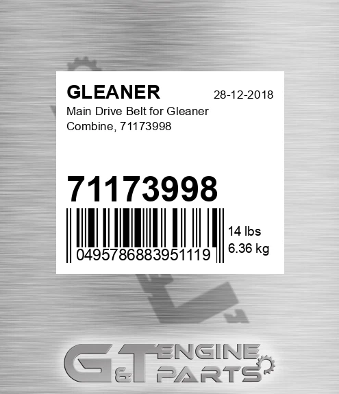 71173998 GLEANER Main Drive Belt For Gleaner Combine,