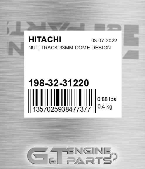 198-32-31220 Nut, Track 33mm Dome Design