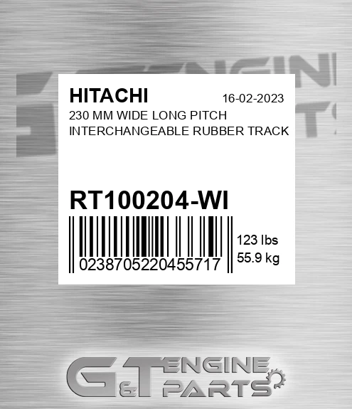 RT100204-WI 230 Mm Wide Long Pitch Interchangeable Rubber Track