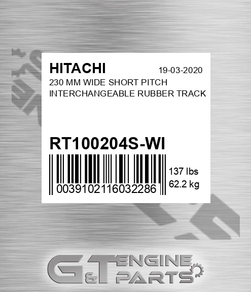 RT100204S-WI 230 Mm Wide Short Pitch Interchangeable Rubber Track
