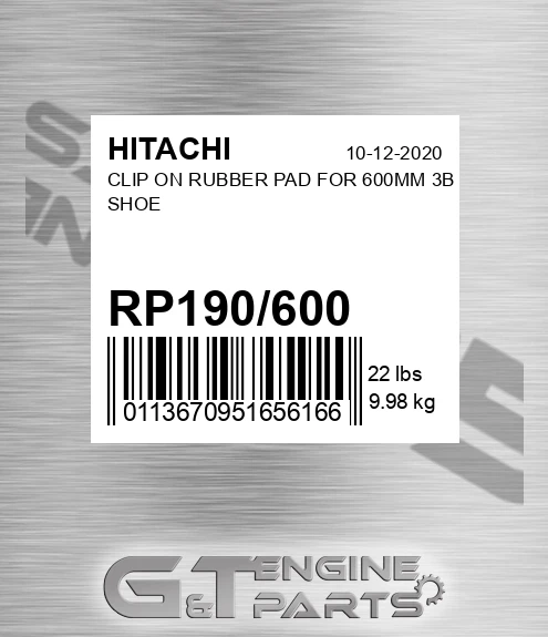 RP190/600 Clip On Rubber Pad For 600mm 3b Shoe
