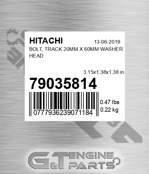 79035814 HITACHI Bolt, Track 20mm X 60mm Washer Head