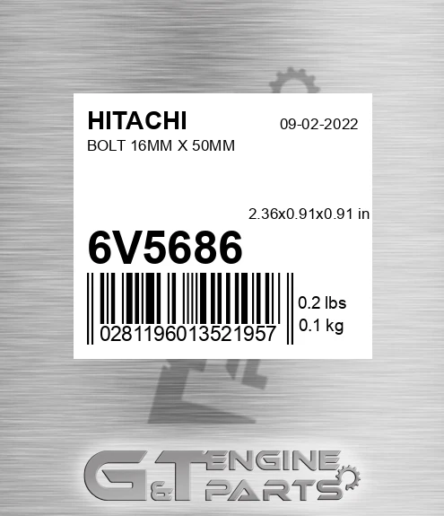 6V5686 Bolt 16mm X 50mm