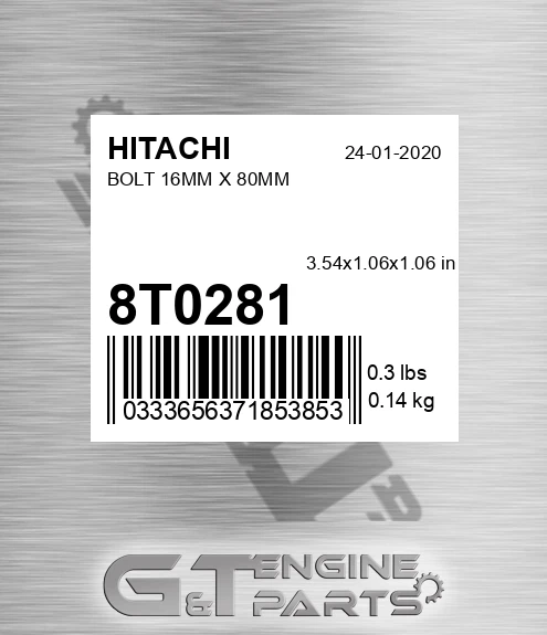8T0281 HITACHI Bolt 16mm X 80mm