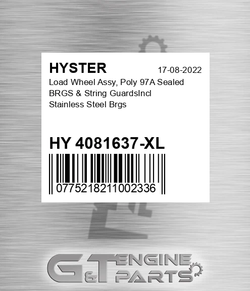 HY 4081637-XL Load Wheel Assy, Poly 97a Sealed Brgs & String Guardsincl Stainless Steel Brgs