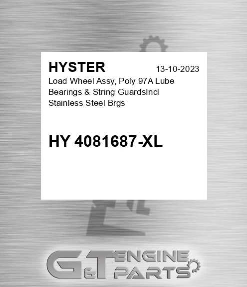 HY 4081687-XL Load Wheel Assy, Poly 97a Lube Bearings & String Guardsincl Stainless Steel Brgs