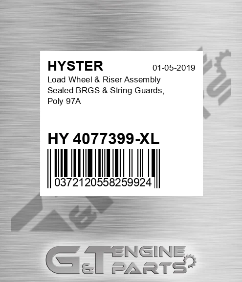 HY 4077399-XL Load Wheel & Riser Assembly Sealed Brgs & String Guards, Poly 97a