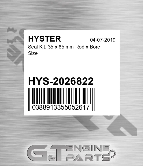 HYS-2026822 Seal Kit, 35 X 65 Mm Rod X Bore Size