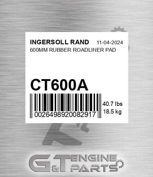 CT600A INGERSOLL RAND 600mm Rubber Roadliner Pad