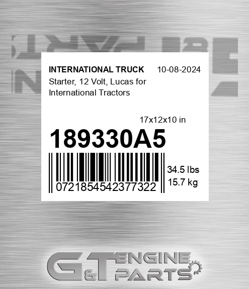 189330A5 Starter, 12 Volt, Lucas For International Tractors for INTERNATIONAL TRUCK