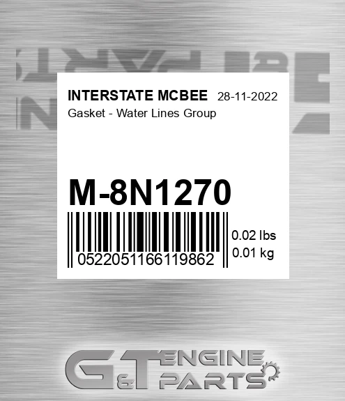 M-8N1270 Gasket - Water Lines Group for INTERSTATE MCBEE