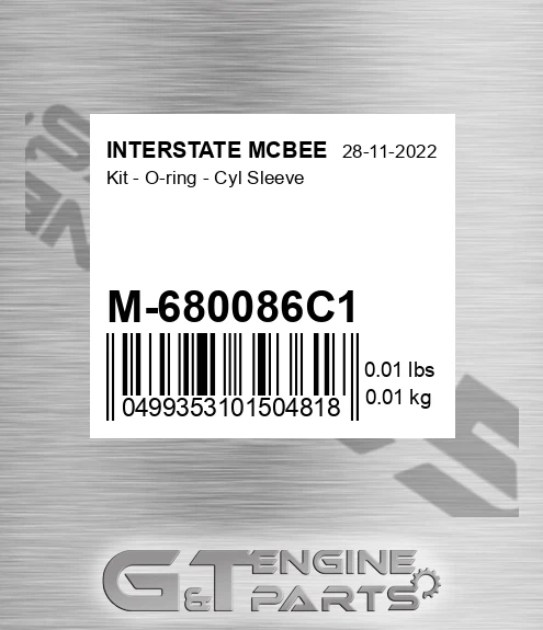 M-680086C1 Kit - O-ring - Cyl Sleeve