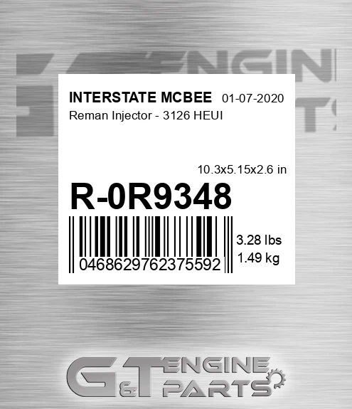 R-0R9348 Reman Injector - 3126 Heui for INTERSTATE MCBEE