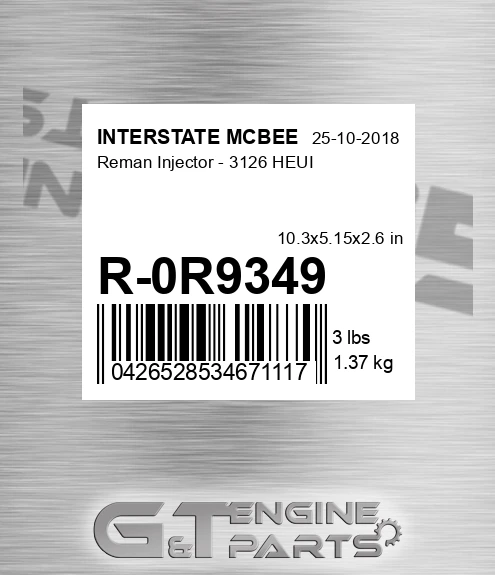 R-0R9349 Reman Injector - 3126 Heui for INTERSTATE MCBEE