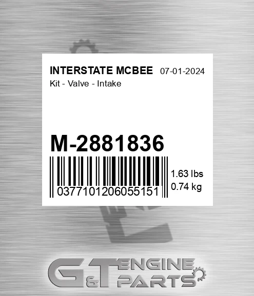 M-2881836 Kit - Valve - Intake for INTERSTATE MCBEE