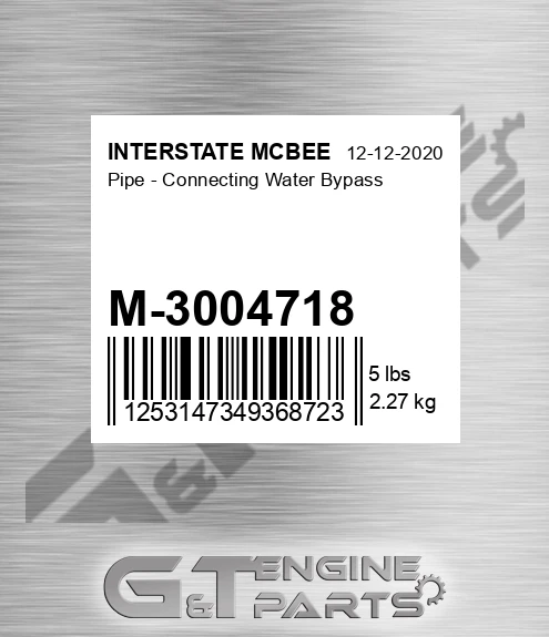 M-3004718 Pipe - Connecting Water Bypass for INTERSTATE MCBEE