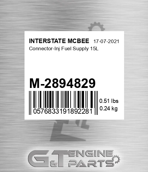 M-2894829 Connector-inj Fuel Supply 15l