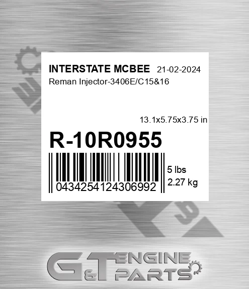 R-10R0955 Reman Injector-3406e/c15&16