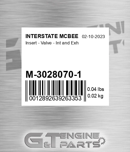 M-3028070-1 Insert - Valve - Int And Exh