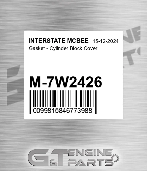 M-7W2426 Gasket - Cylinder Block Cover for INTERSTATE MCBEE