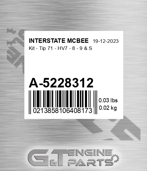 A-5228312 Kit - Tip 71 - Hv7 - 8 - 9 & S